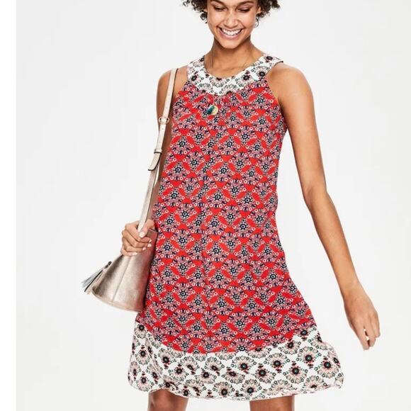 Boden Dresses & Skirts - Boden Mixed Print Floral Geometric Sleeveless Swing Mini Dress Red White,Size 12